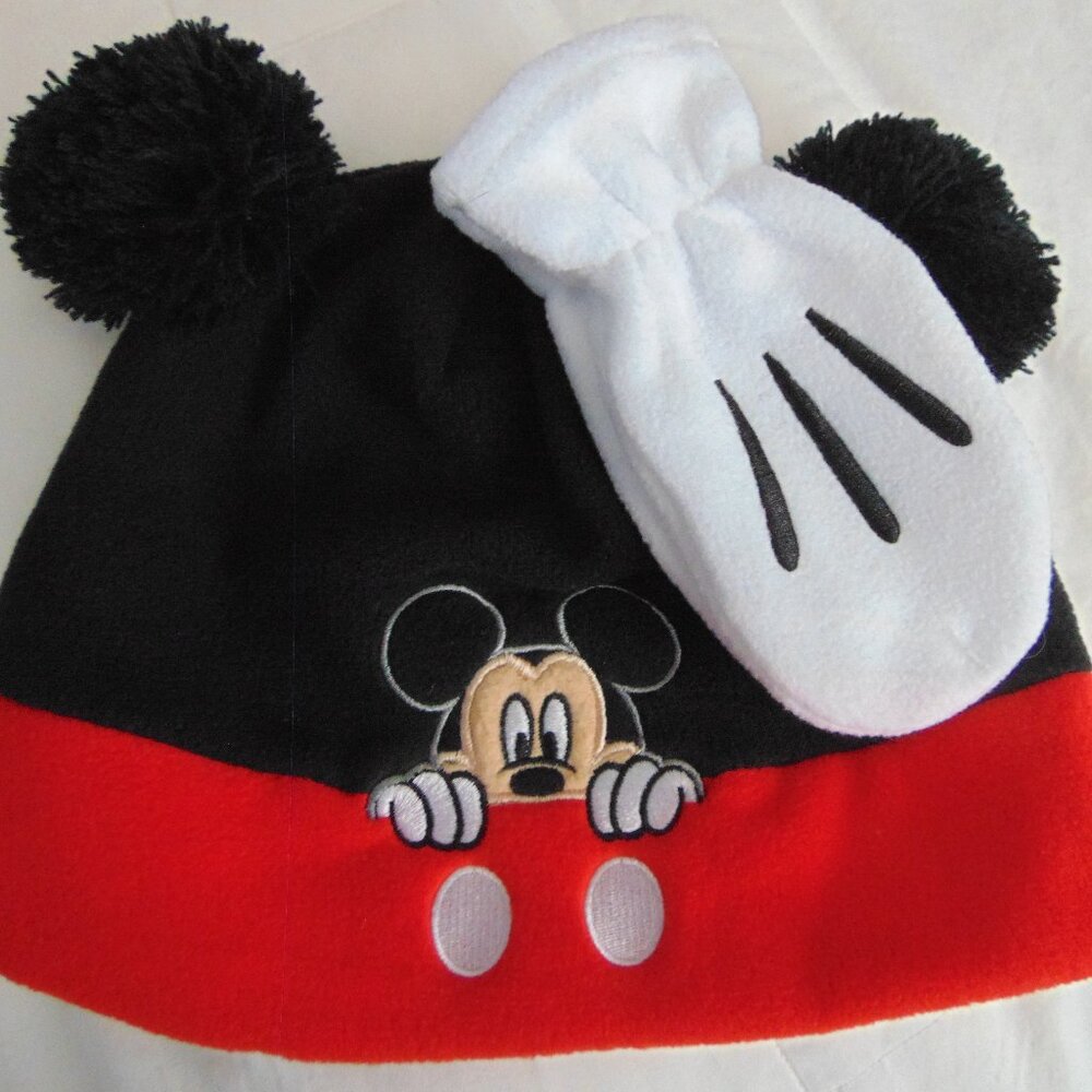 Disney Parks Mickey Mouse Toddler Size Beanie with Glove Set Brand New with Tags